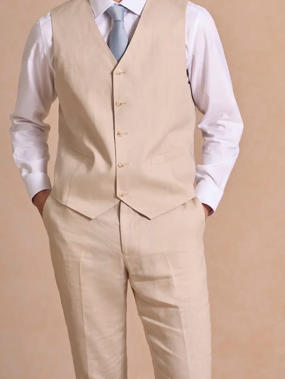Azazie Men's 100% Linen tailored Suit Vest – Neutral Beige, Size 38R(NWT)